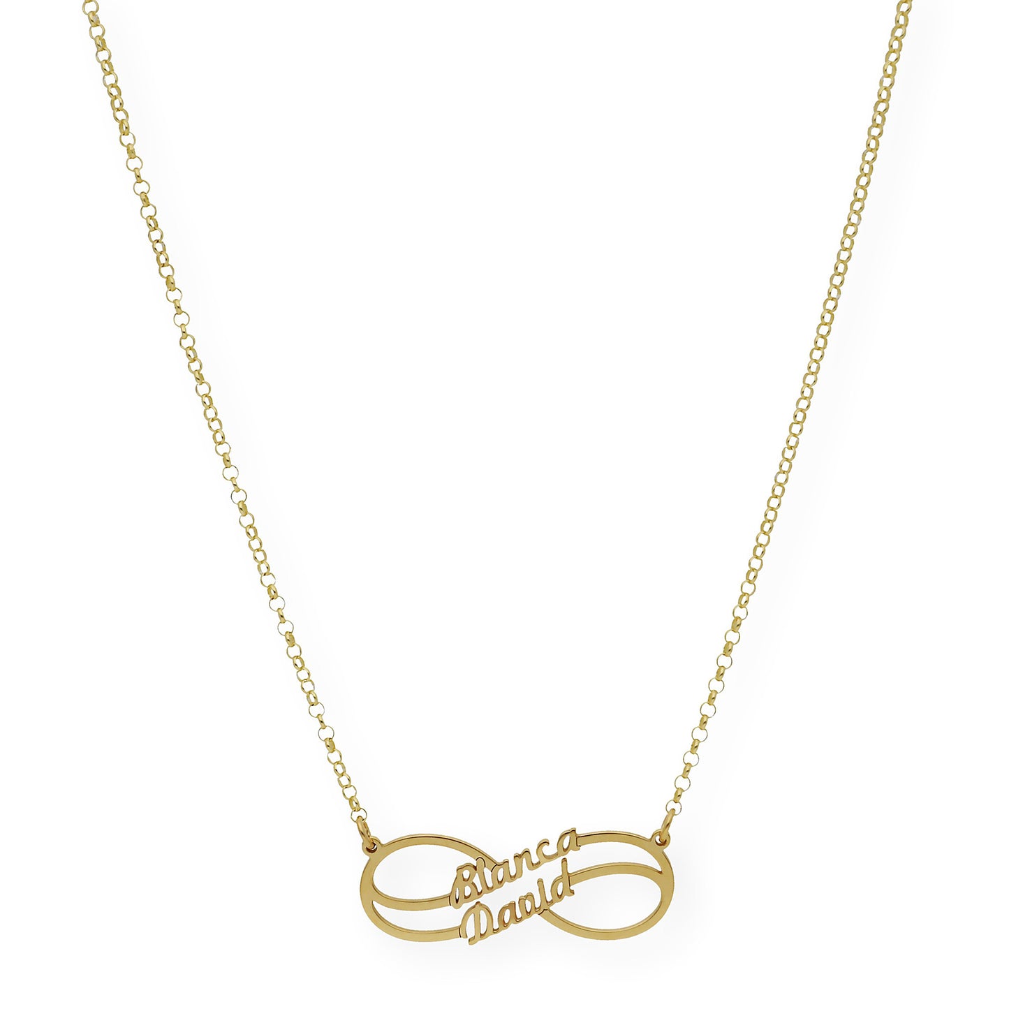 Collar con Colgante Infinito Doble Nombre de Plata 925 con Baño de Oro 18k