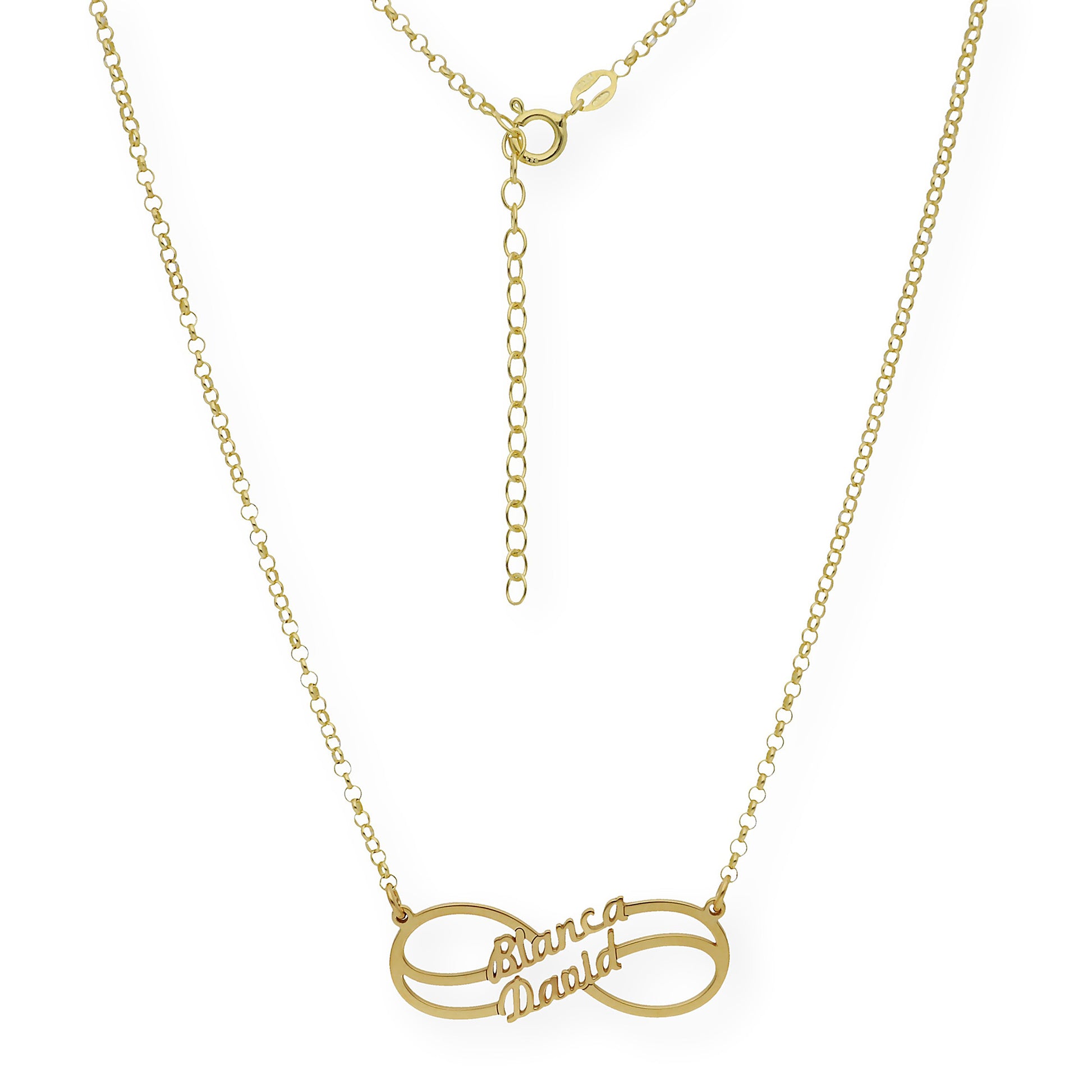Collar con Colgante Infinito Doble Nombre de Plata 925 con Baño de Oro 18k