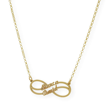 Collar con Colgante Infinito Doble Nombre de Plata 925 con Baño de Oro 18k