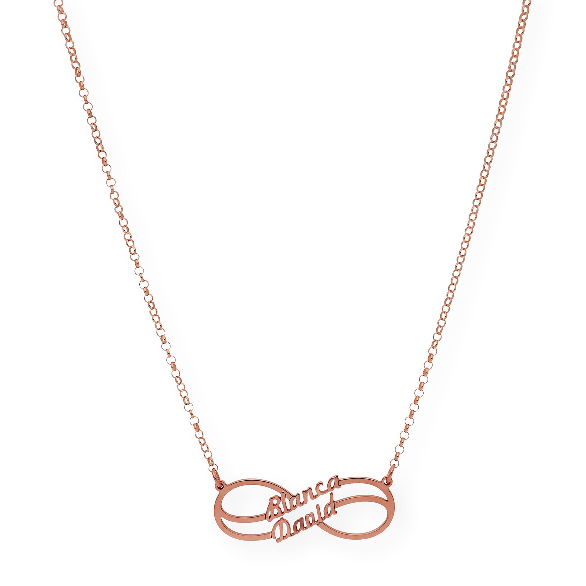 Collar con Colgante Infinito Doble Nombre de Plata 925 con Baño de Oro Rosa 18k