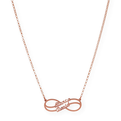 Collar con Colgante Infinito Doble Nombre de Plata 925 con Baño de Oro Rosa 18k