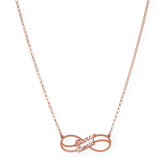 Collar con Colgante Infinito Doble Nombre de Plata 925 con Baño de Oro Rosa 18k
