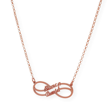 Collar con Colgante Infinito Doble Nombre de Plata 925 con Baño de Oro Rosa 18k