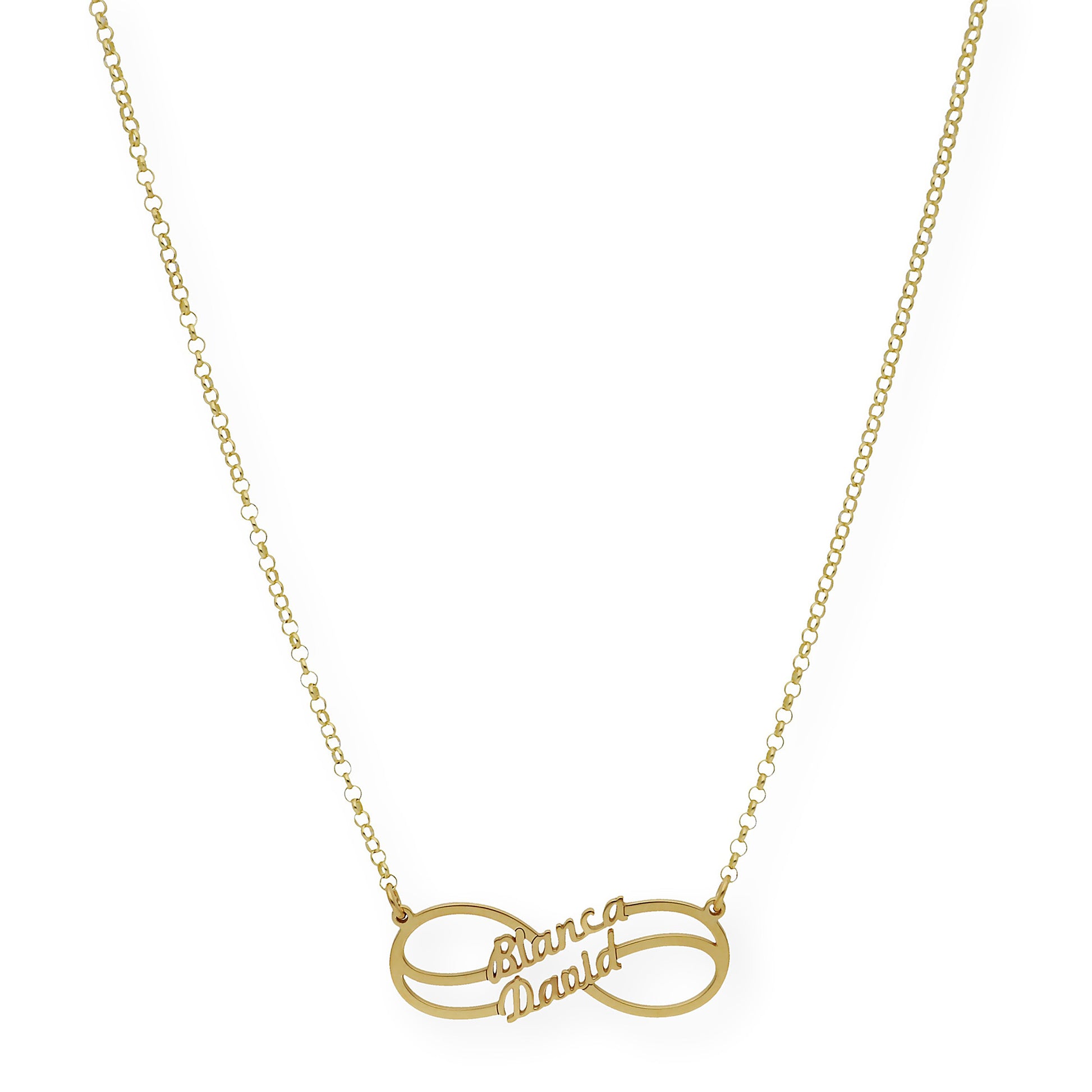 Collar con Colgante Infinito Doble Nombre de Plata 925 con Baño de Oro Rosa 18k