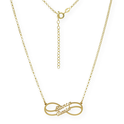 Collar con Colgante Infinito Doble Nombre de Plata 925 con Baño de Oro Rosa 18k