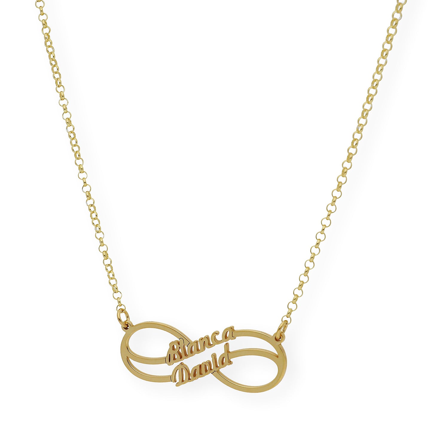 Collar con Colgante Infinito Doble Nombre de Plata 925 con Baño de Oro Rosa 18k