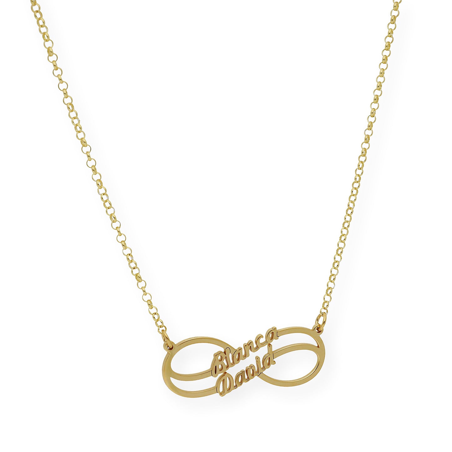 Collar con Colgante Infinito Doble Nombre de Plata 925 con Baño de Oro Rosa 18k