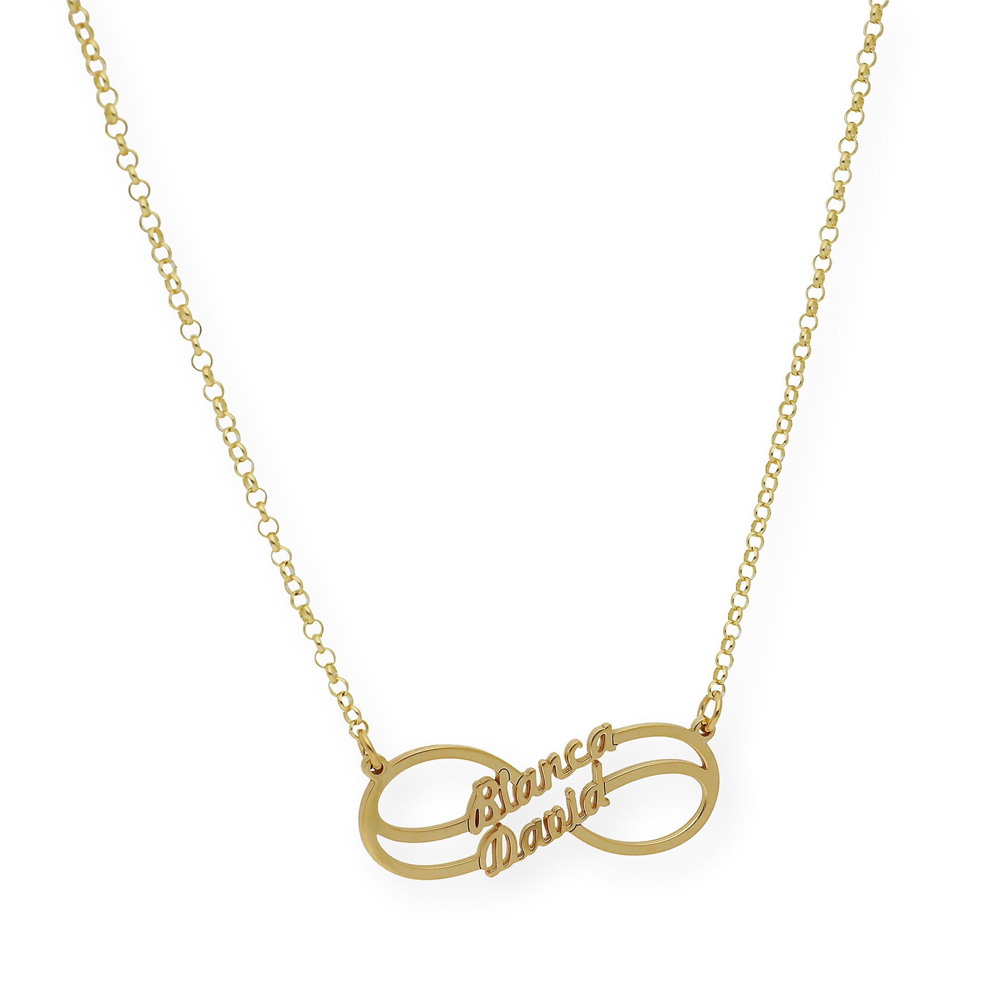 Collar con Colgante Infinito Doble Nombre de Plata 925 con Baño de Oro Rosa 18k
