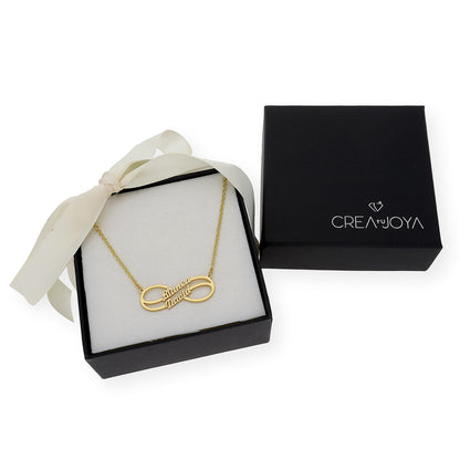 Collar con Colgante Infinito Doble Nombre de Plata 925 con Baño de Oro Rosa 18k