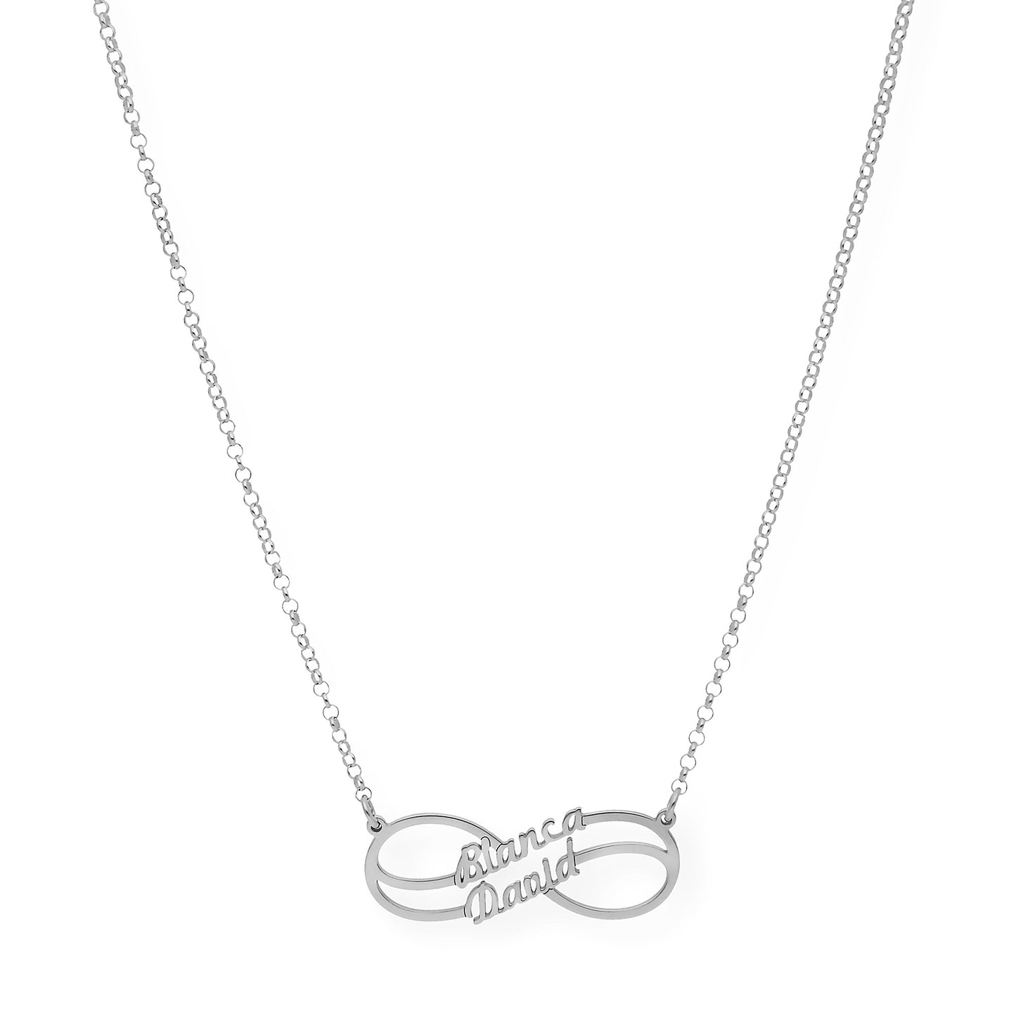 Collar con Colgante Infinito Doble Nombre de Plata 925 con Baño de Oro Rosa 18k