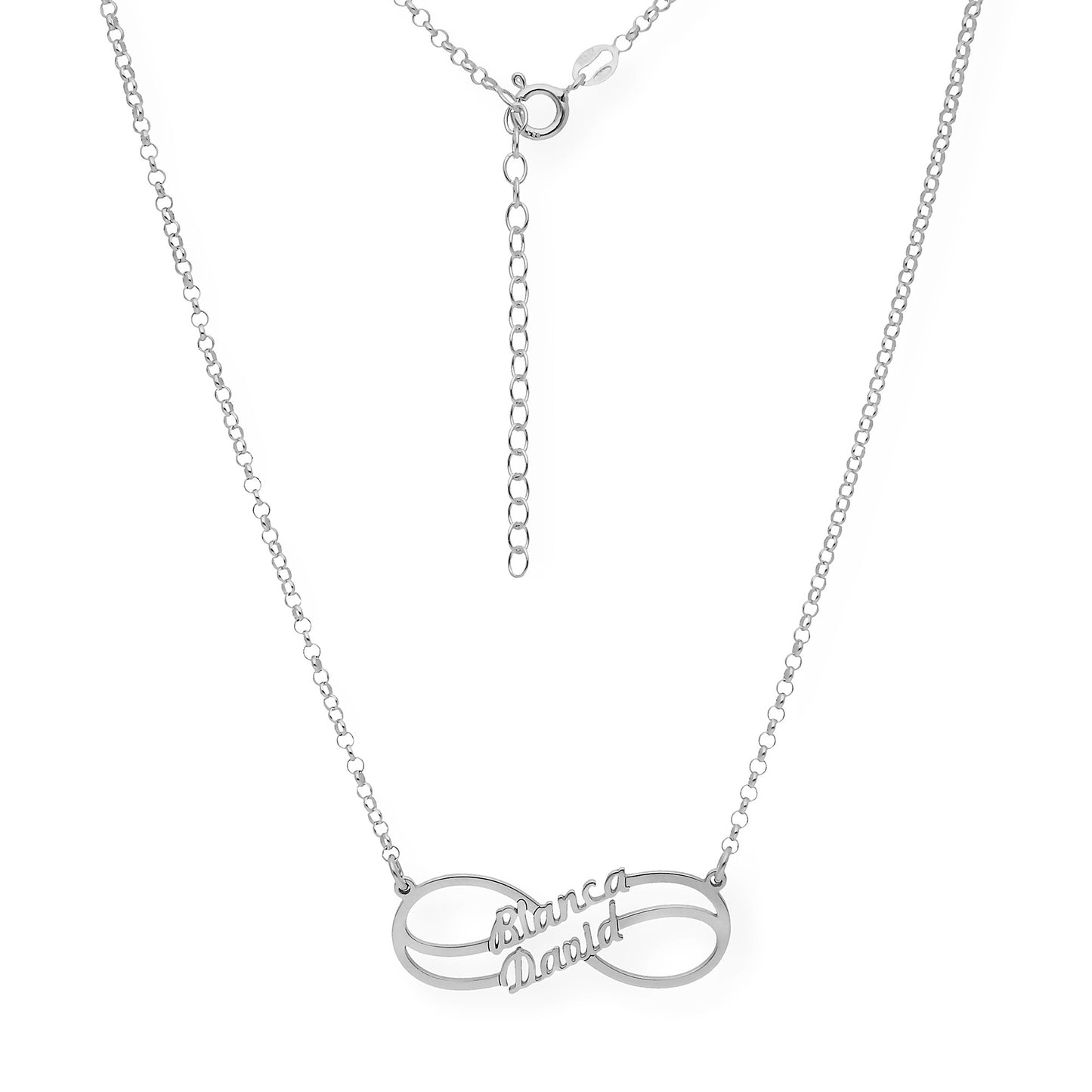 Collar con Colgante Infinito Doble Nombre de Plata 925 con Baño de Oro Rosa 18k