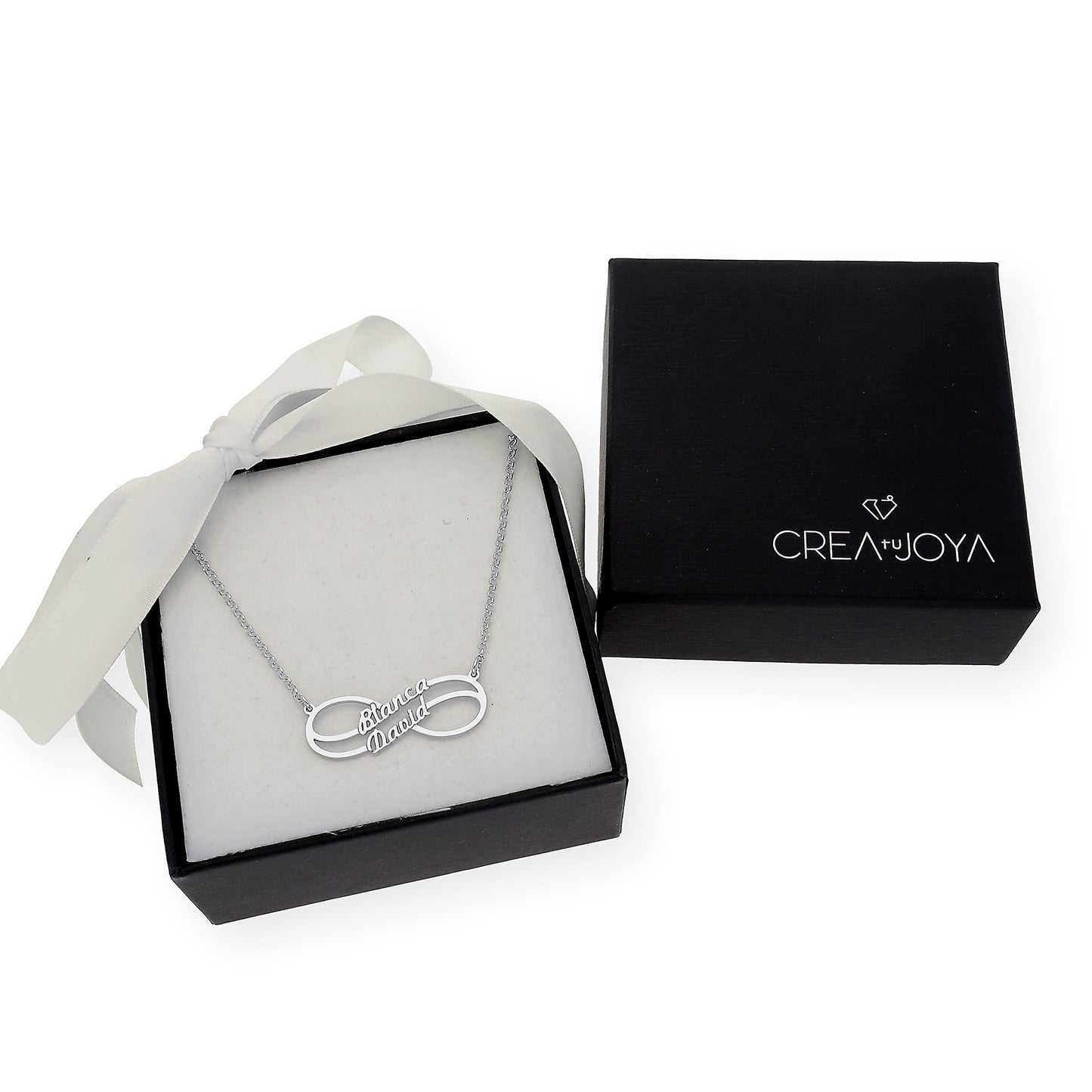 Collar con Colgante Infinito Doble Nombre de Plata 925 con Baño de Oro Rosa 18k