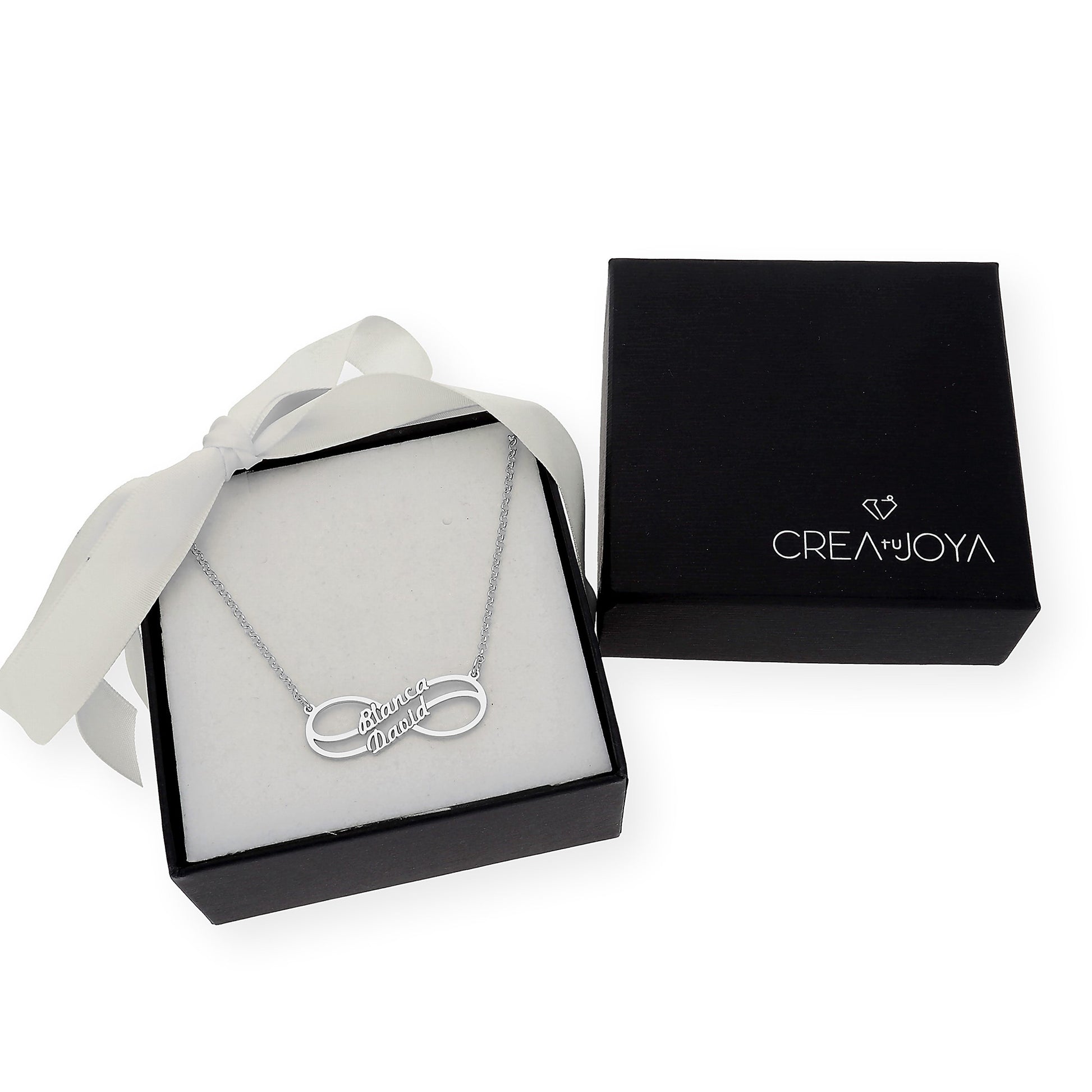 Collar con Colgante Infinito Doble Nombre de Plata 925 con Baño de Oro Rosa 18k