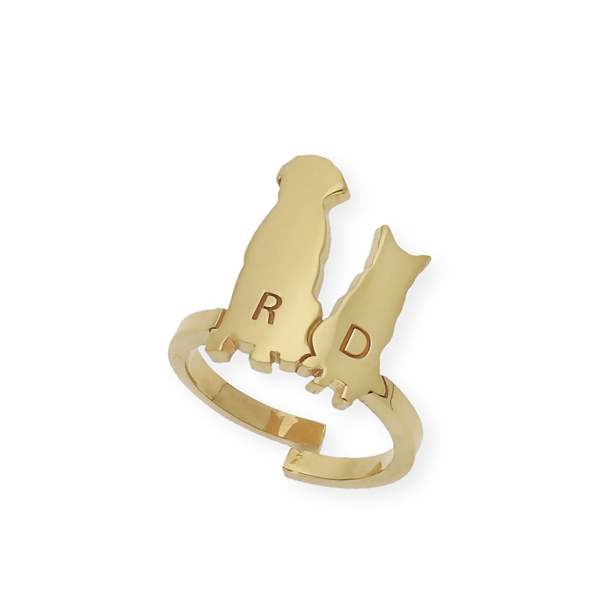 Anillo Loom Perro y Gato en Plata 925 con Baño de Oro 18k