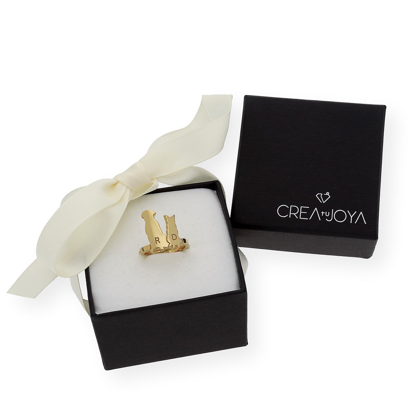 Anillo Loom Perro y Gato en Plata 925 con Baño de Oro 18k