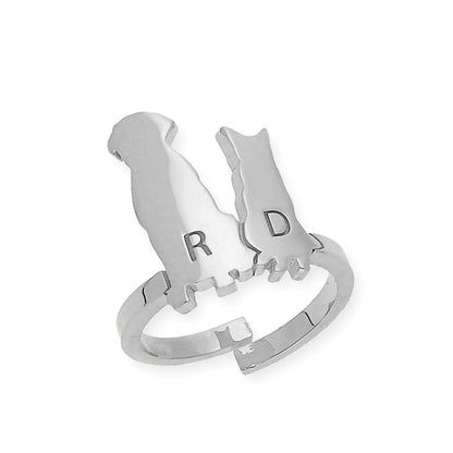 Anillo Loom Perro y Gato en Plata 925 con Baño de Oro 18k