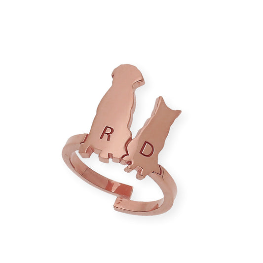 Anillo Loom Perro y Gato en Plata 925 con Baño de Oro Rosa 18k