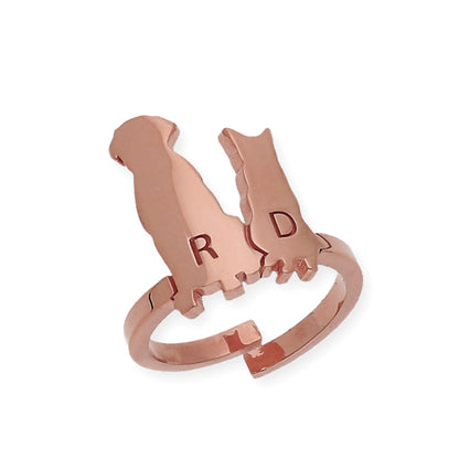Anillo Loom Perro y Gato en Plata 925 con Baño de Oro Rosa 18k
