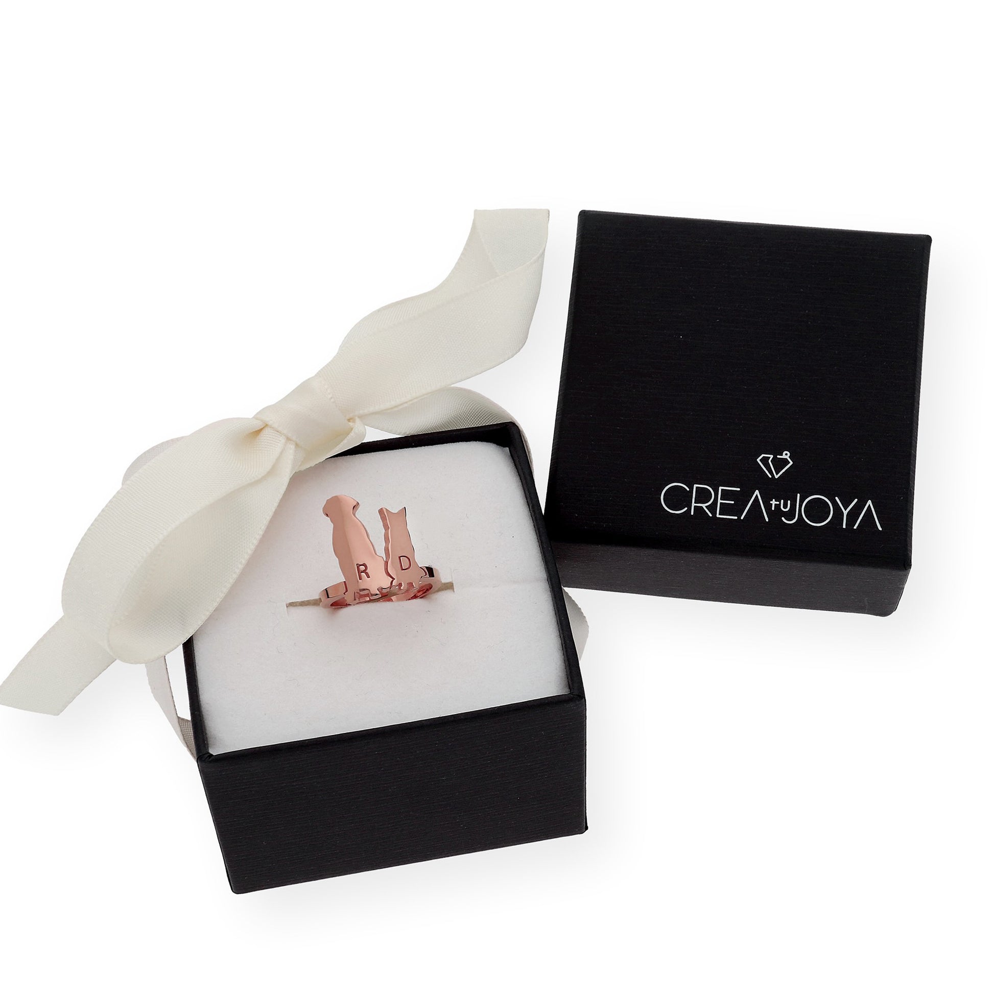 Anillo Loom Perro y Gato en Plata 925 con Baño de Oro Rosa 18k