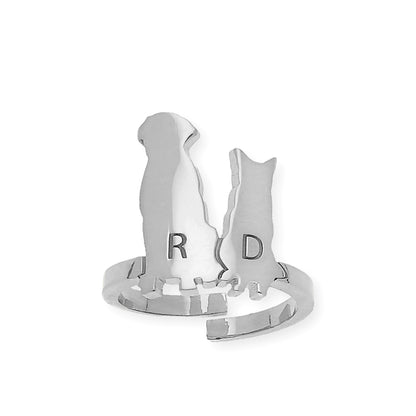 Anillo Loom Perro y Gato en Plata 925 con Baño de Oro Rosa 18k