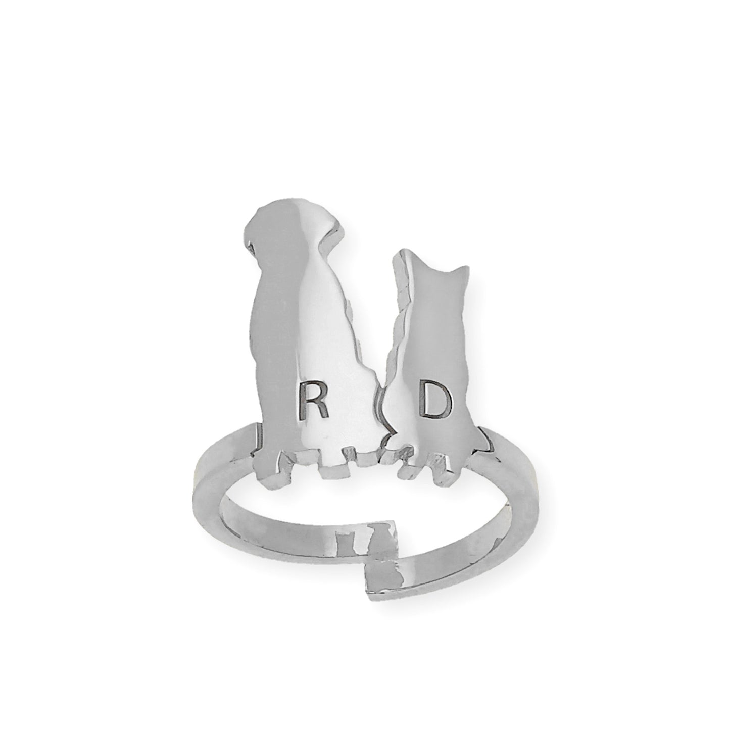 Anillo Loom Perro y Gato en Plata 925 con Baño de Oro Rosa 18k