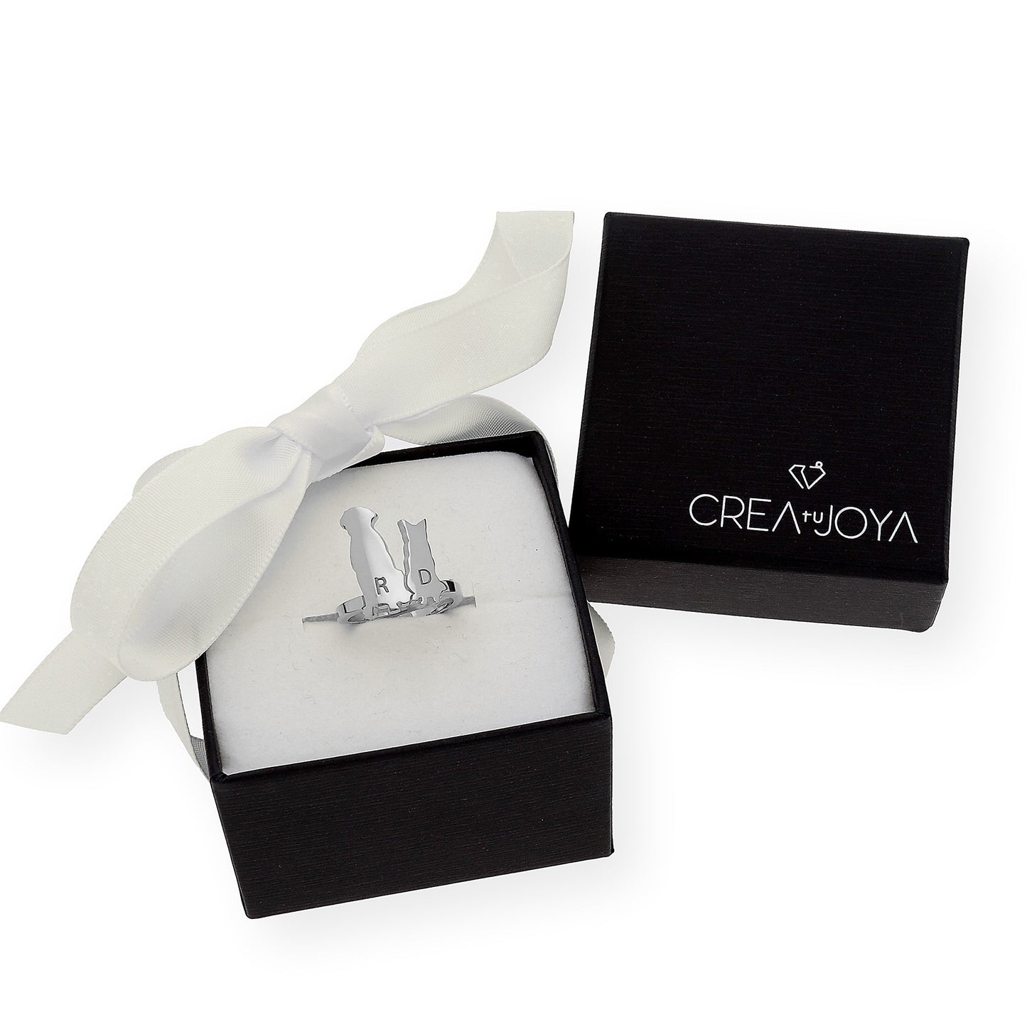 Anillo Loom Perro y Gato en Plata 925 con Baño de Oro Rosa 18k