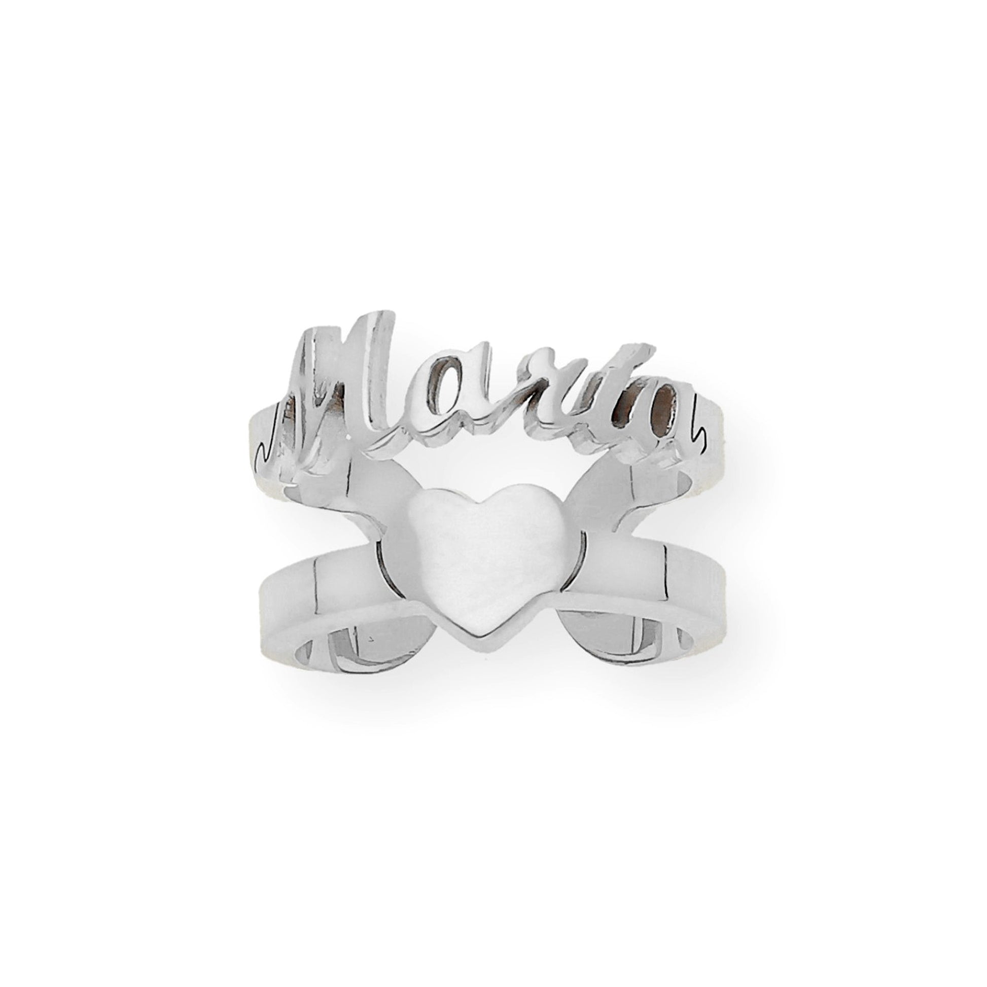 Anillo Koro Doble Tira Nombre y Corazón en Plata 925 con Baño de Oro 18k