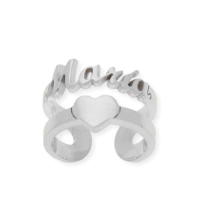 Anillo Koro Doble Tira Nombre y Corazón en Plata 925 con Baño de Oro 18k