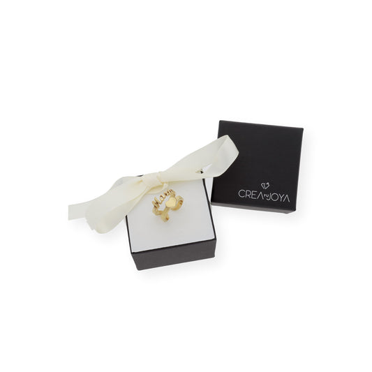 Anillo Koro Doble Tira Nombre y Corazón en Plata 925 con Baño de Oro 18k