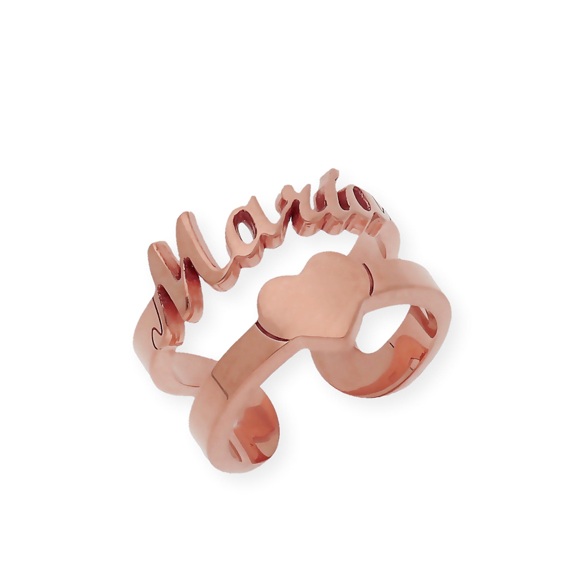 Anillo Koro Doble Tira Nombre y Corazón en Plata 925 con Baño de Oro 18k