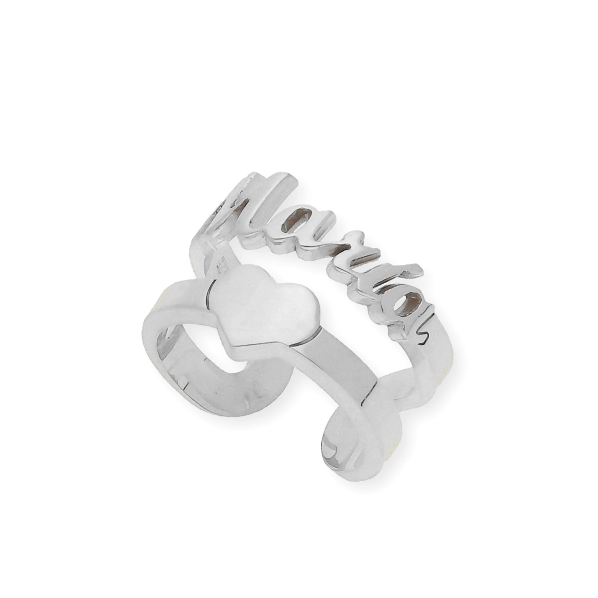 Anillo Koro Doble Tira Nombre y Corazón en Plata 925 con Baño de Oro Rosa 18k