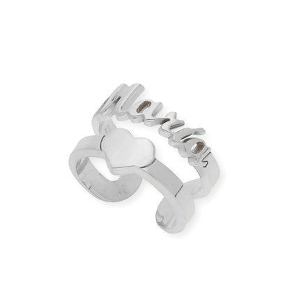 Anillo Koro Doble Tira Nombre y Corazón en Plata 925 con Baño de Oro Rosa 18k