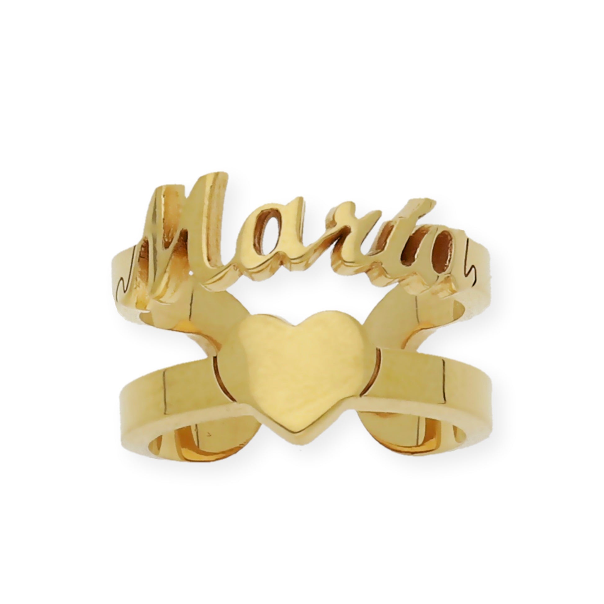 Anillo Koro Doble Tira Nombre y Corazón en Plata 925 con Baño de Oro Rosa 18k