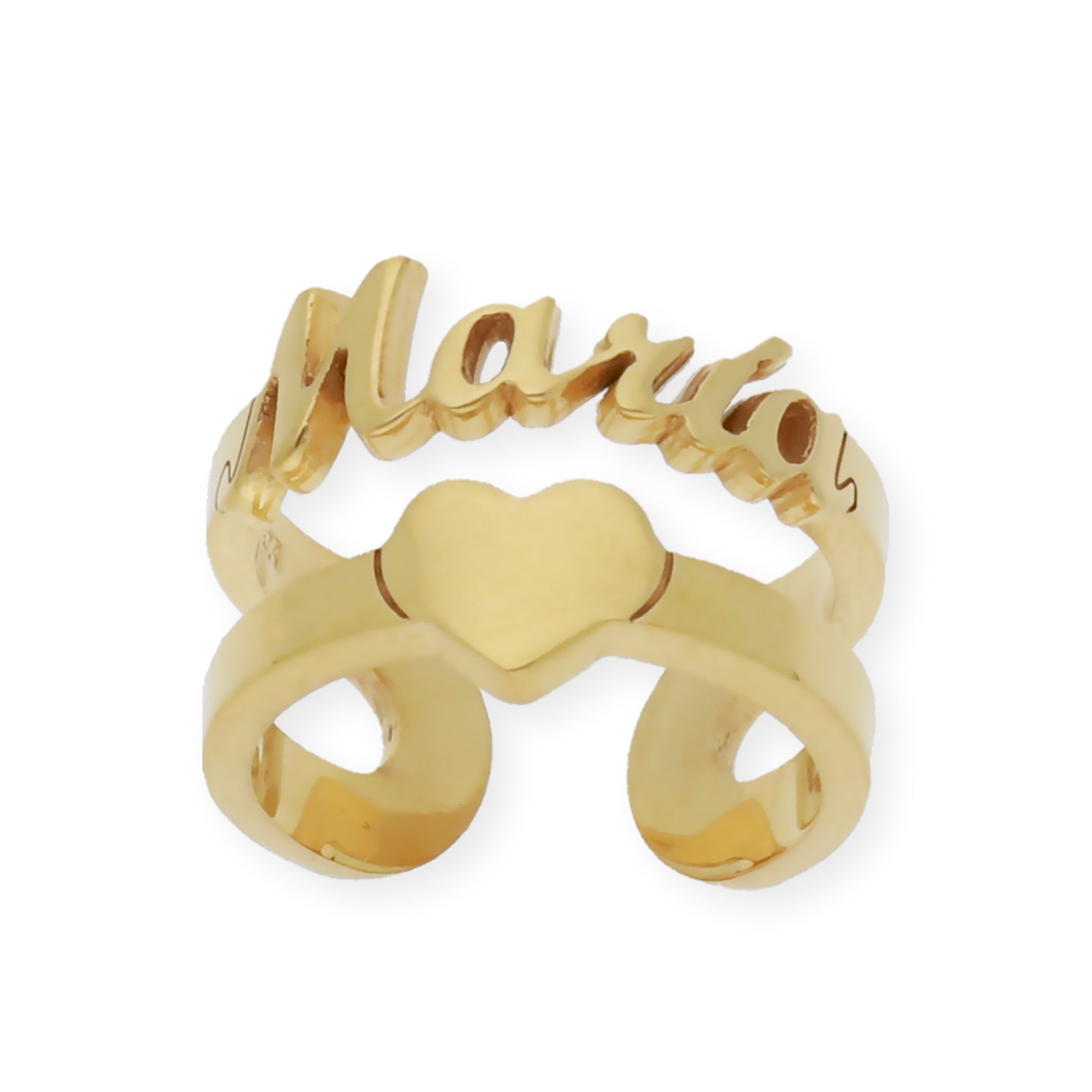 Anillo Koro Doble Tira Nombre y Corazón en Plata 925 con Baño de Oro Rosa 18k
