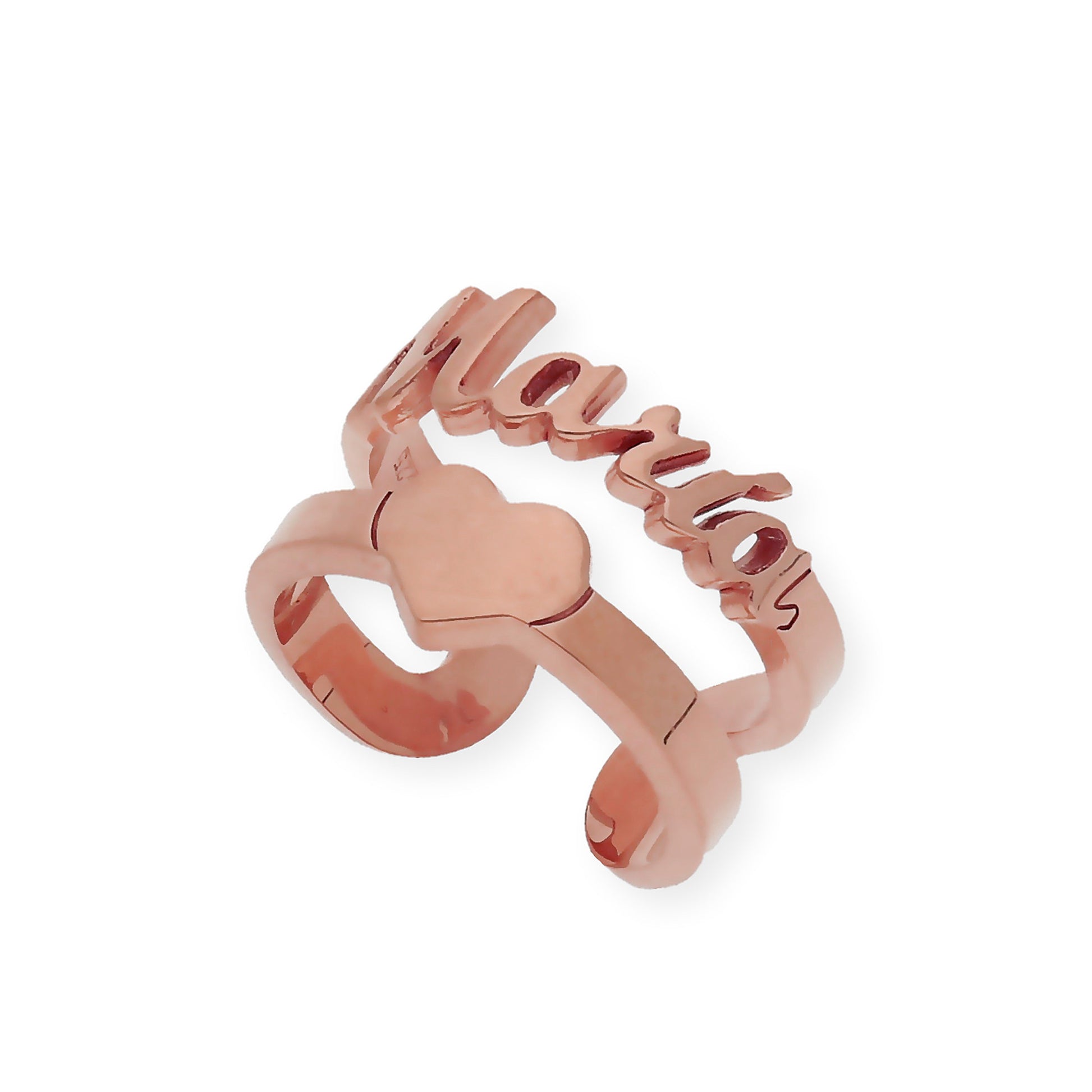 Anillo Koro Doble Tira Nombre y Corazón en Plata 925 con Baño de Oro Rosa 18k