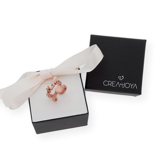 Anillo Koro Doble Tira Nombre y Corazón en Plata 925 con Baño de Oro Rosa 18k