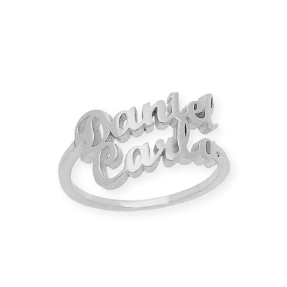 Anillo Ninette Doble Nombre en Plata 925 con Baño de Oro 18k