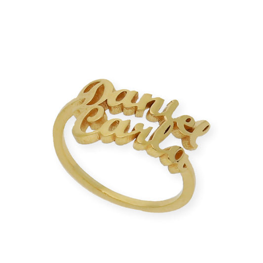 Anillo Ninette Doble Nombre en Plata 925 con Baño de Oro 18k