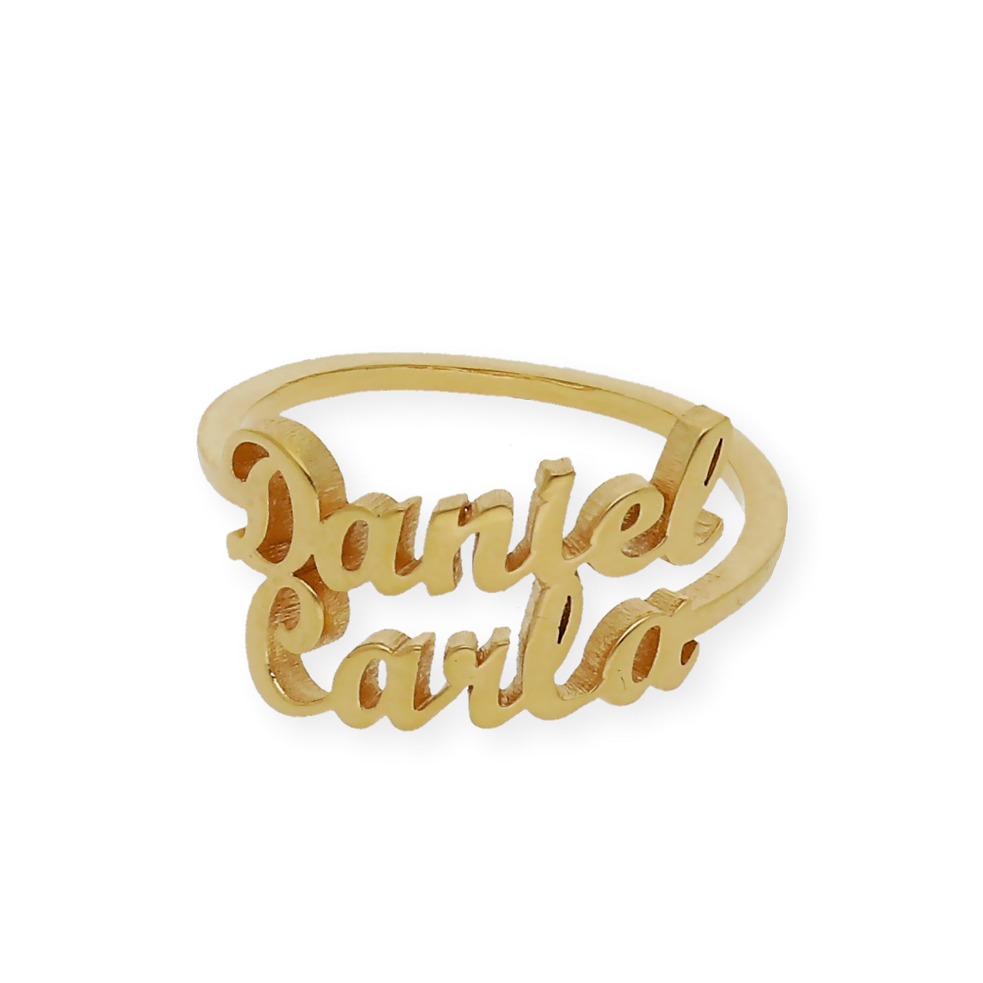 Anillo Ninette Doble Nombre en Plata 925 con Baño de Oro 18k