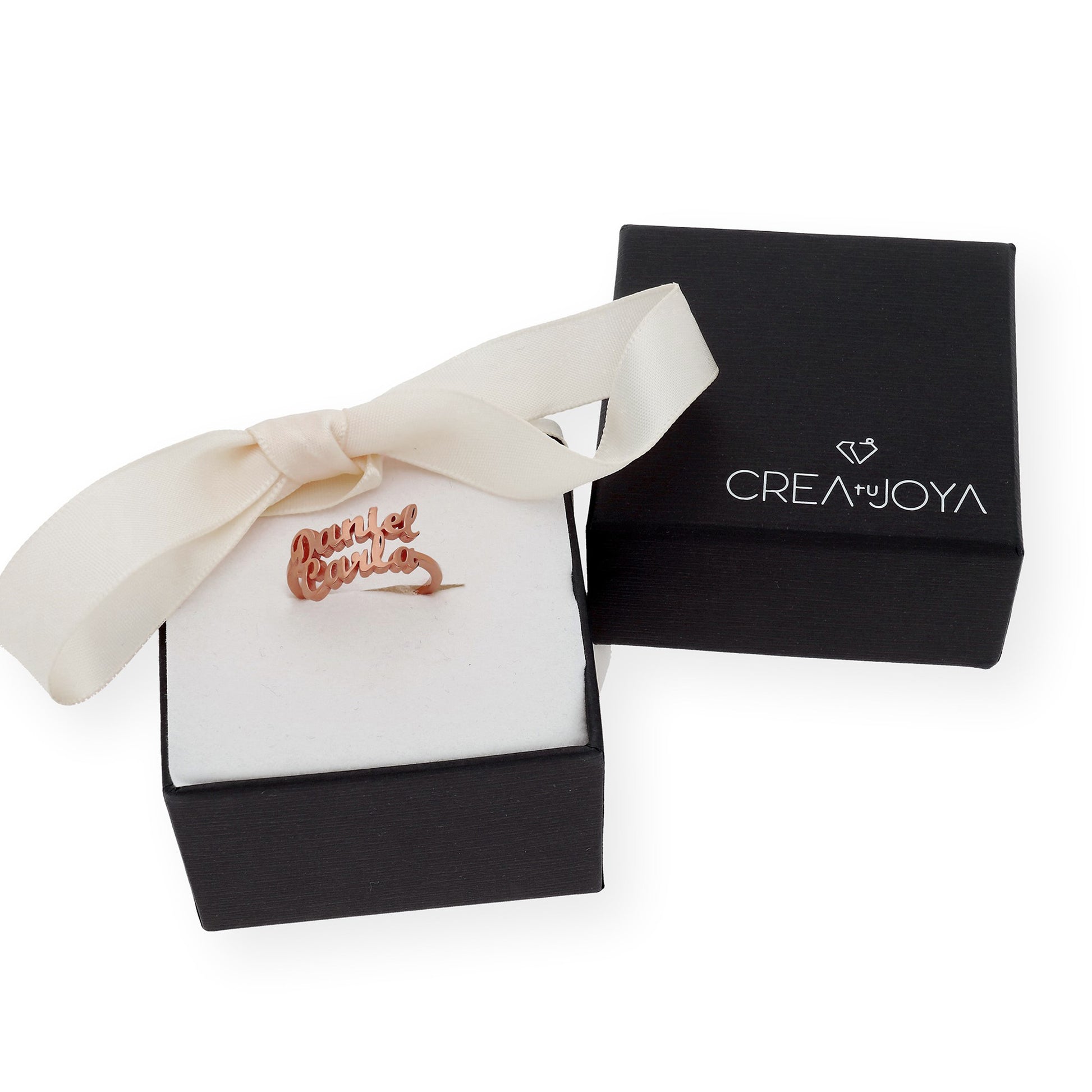 Anillo Ninette Doble Nombre en Plata 925 con Baño de Oro 18k