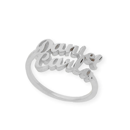 Anillo Ninette Doble Nombre en Plata 925 con Baño de Oro Rosa 18k