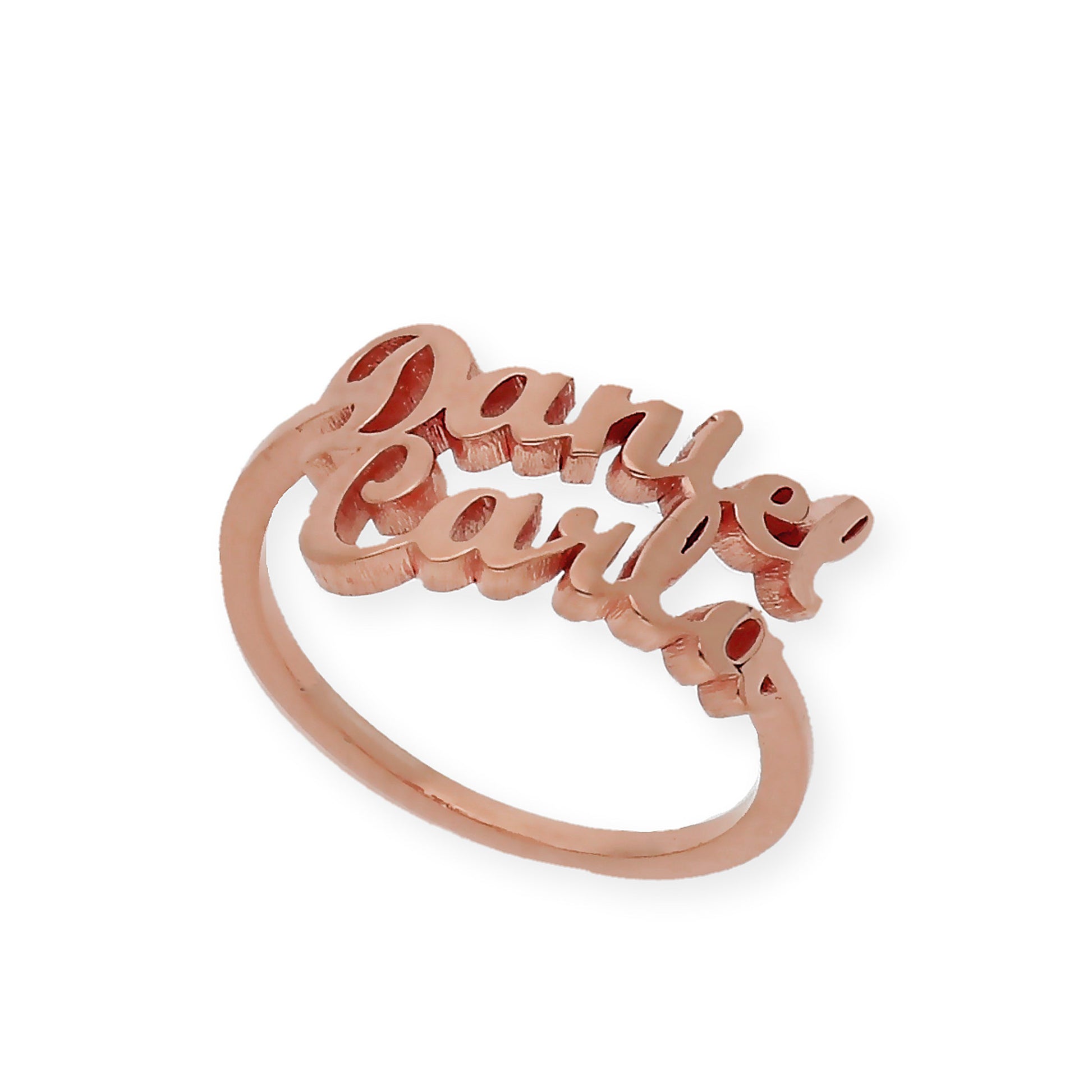 Anillo Ninette Doble Nombre en Plata 925 con Baño de Oro Rosa 18k