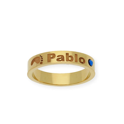 Anillo Amor de Madre con Piedra de Color en Plata 925 con Baño de Oro 18k