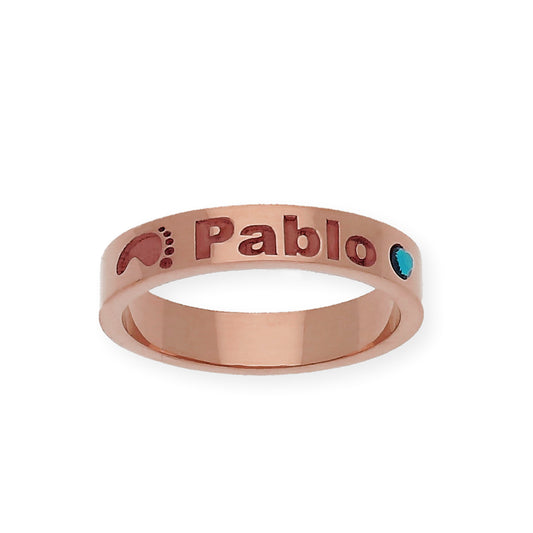 Anillo Amor de Madre con Piedra de Color en Plata 925 con Baño de Oro Rosa 18k