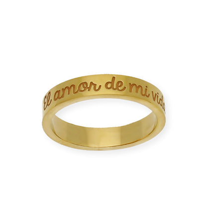 Anillo Elin Frase Grabada en Plata 925 con Baño de Oro 18k