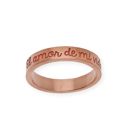 Anillo Elin Frase Grabada en Plata 925 con Baño de Oro 18k
