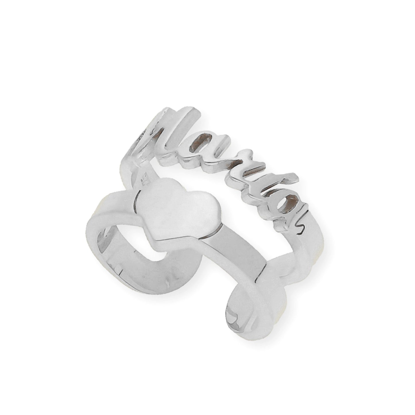 Anillo Koro Doble Tira Nombre y Corazón en Plata 925
