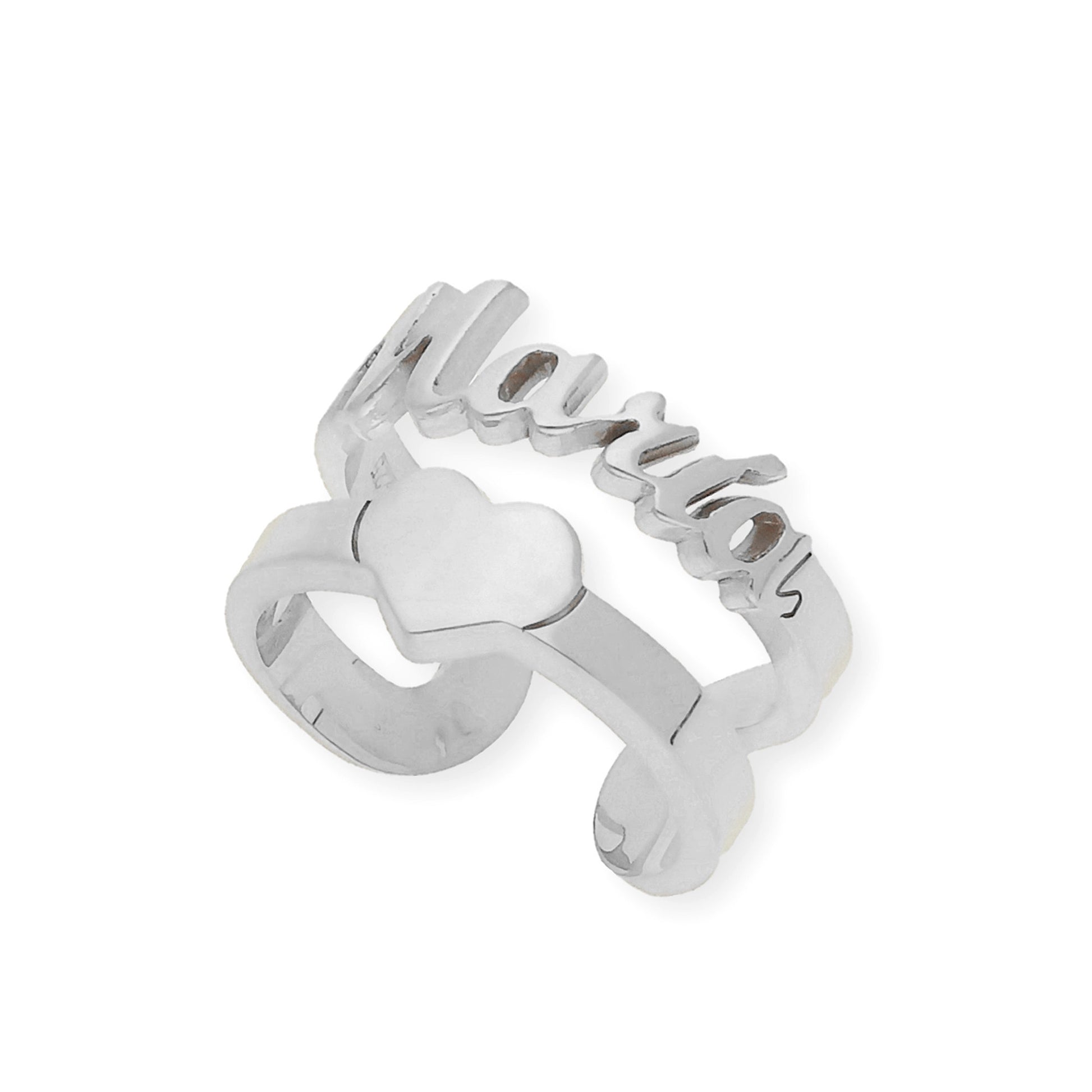 Anillo Koro Doble Tira Nombre y Corazón en Plata 925