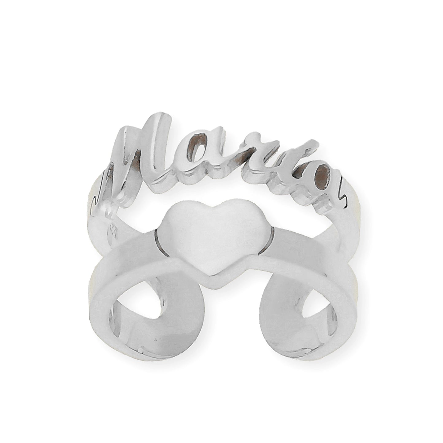 Anillo Koro Doble Tira Nombre y Corazón en Plata 925