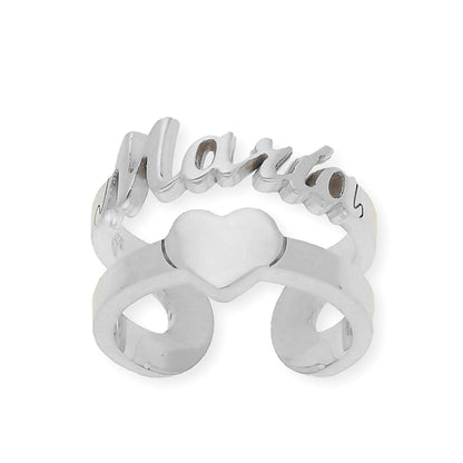 Anillo Koro Doble Tira Nombre y Corazón en Plata 925